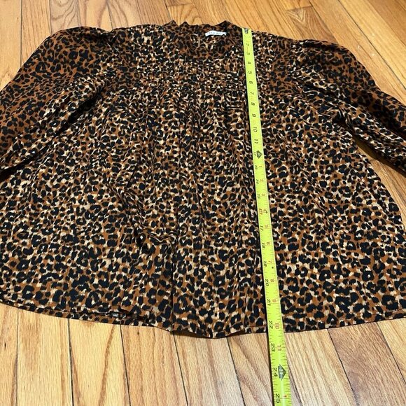 Ulla Johnson‎ Vesna Pintucked Leopard Print Puff Sleeve Cotton Blouse Size 4 - Picture 9 of 10